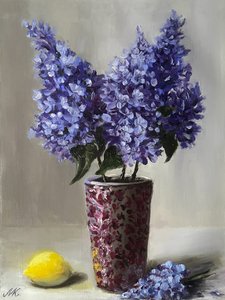 Lilac Still Life with Lemon