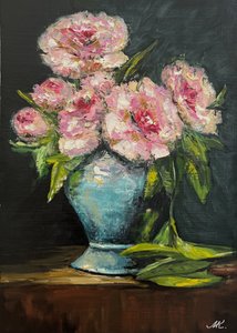 Pink Peonies Blue Vase