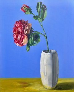 Red Flower Blue Still Life by Marina Kozyr
