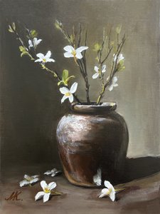 Rustic Vase White Flowers by Marina Kozyr