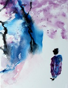 Serene Cherry Blossom Woman by Marina Nelson