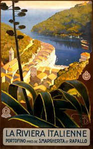 La Riviera Italienne Travel Poster, c.1920 by Mario Borgoni