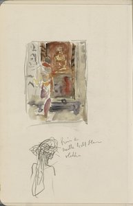 Indian in Front of a Statue of a Hindu God by Marius Bauer