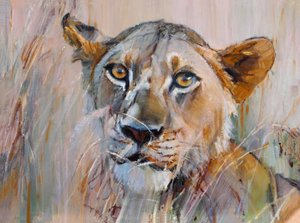 Young Lion in the Grass, 2020 by Mark Adlington