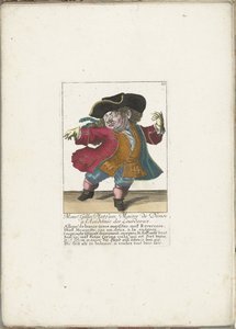 The Dwarf Gilles Platfues as French Dance Master, ca. 1710 by Martin Engelbrecht (attributed to)