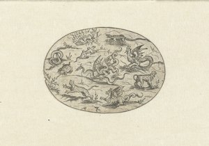 Oval with Reptiles, Felines, and Fantasy Creatures (Nev Thier Bvechlein)