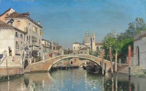 A Venetian Canal with Gondolas, Santa Maria Della Salute Beyond by Martín Rico y Ortega