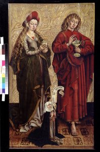 John the Apostle, Mary Magdalen and Donor. Painting by Martin Schongauer (c.1445 or 1450-1491)