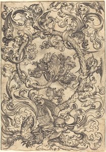 Ornament with Owl Mocked by Day Birds by Martin Schongauer