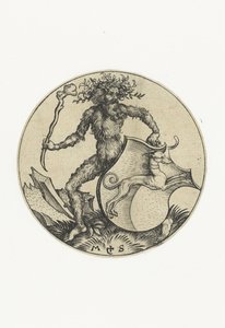 Coat of Arms with a Dog Held by a Wild Man with a Club by Martin Schongauer