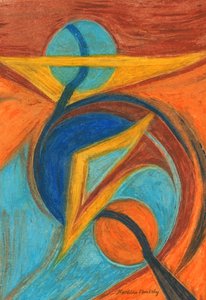 Brown Orange Yellow Blue Abstract by Martina Konitzky