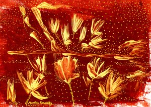 Landscape with Flowers and Starry Sky Brown Gold by Martina Konitzky