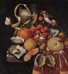 Still Life of Fruits with a Goldfinch