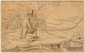 An Artist Painting by a Shipyard by Martinus Rørbye