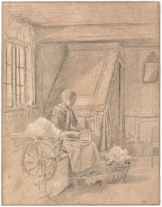 Peasant Cottage with Girl Carding Wool by Martinus Rørbye