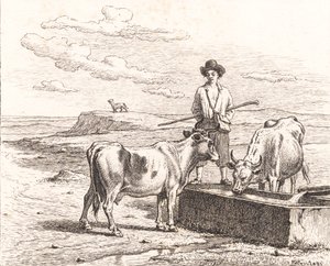A Shepherd Boy by a Watering Trough. Illustration for Chr. Winther "Twenty-Five Pictures for Small Children" by Martinus Rørbye