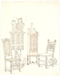 Old Chairs and Cabinets with Stoneware by Martinus Rørbye