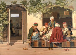 A Party of Chess Players Outside a Turkish Coffeehouse and Barbershop by Martinus Rørbye
