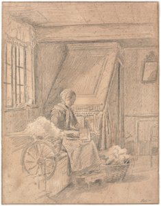 Peasant Cottage with Girl Carding Wool by Martinus Rørbye