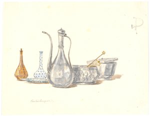 Turkish Jugs, a Pitcher, and Two Flasks by Martinus Rørbye