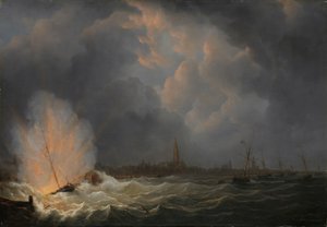 The Explosion of Gunboat nr 2, under Command of Jan van Speijk, off Antwerp, 5 February 1831