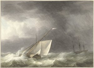 Two Sailing Ships on Rough Sea by Martinus Schouman