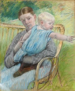 Mathilde Holding a Baby Who Reaches Out to the Right by Mary Cassatt