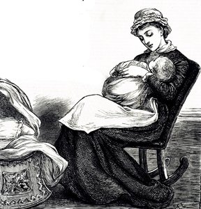 An Engraving Depicting a Mother Rocking Her Baby