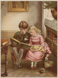 Boy and girl reading book by Mary Ellen Edwards