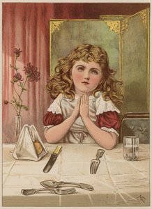 Girl saying grace before meal by Mary Ellen Edwards