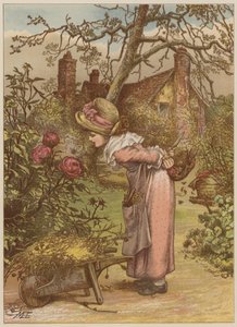 Girl watching bee in the garden
