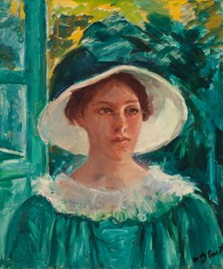 Young Woman in Green, Outdoors in the Sun