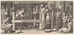 Women spinning, weaving and sewing, 1540-50 by Master FG
