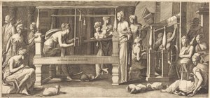 Penelope and Her Maids Weaving by Master FG, after Francesco Primaticcio