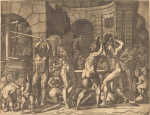 Vulcan and the Cyclopes Forging Arrows by Master FG, after Francesco Primaticcio