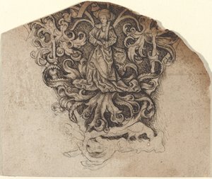 Gothic Ornament with a Lady and a Parrot by Master LCz