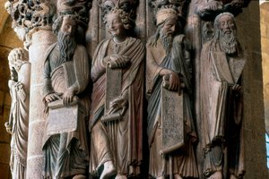 Detail of the Portico of Glory: Group of Prophets (Moses, Isaiah, Daniel, and Jeremiah) by Master Mateo by Master Mateo
