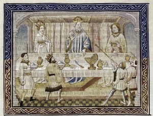 Caesar Augustus, His Wife and Son at Table From: Jean Hayton, Fleur des Histoires de la Terre d