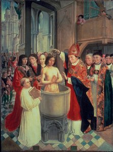 The Baptism of Clovis I in Reims by Saint Remi on December 25, 496 (or 499) by Master of Saint Giles