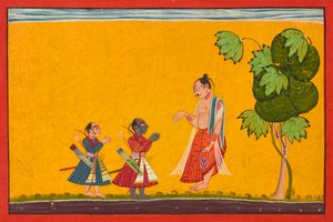 Rama and Lakshman with the Sage Vishvamitra, from a Ramayana, ca. 1680-1690