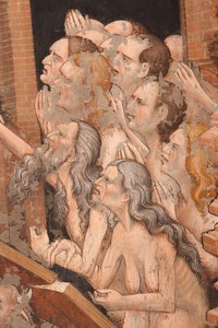 Resurrection and Descent into Limbo (detail of the upright people of the Old Testament), c.1420