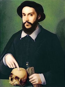 Portrait of a Gentleman with his Right Hand Pointing to a Skull, c.1540