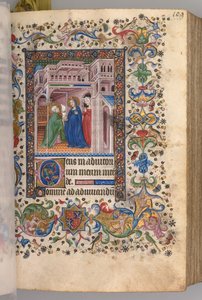 Hours of Charles the Noble, King of Navarre: fol. 55r, The Visitation Lauds by Master of the Brussels Initials and Associates