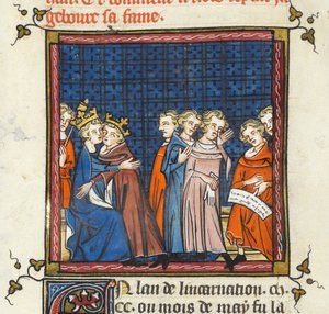 Philip Augustus and King John of England making peace, illustration from 