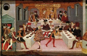 Banquet hosted by Pericone to welcome Alatiel, daughter of the Sultan of Babylon by Master of the Cassoni