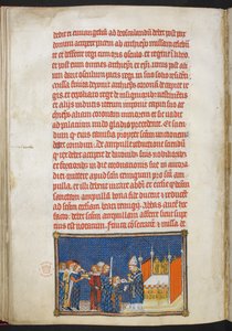 King Charles V Kneeling as the Archbishop of Rheims Places the Communion Wafer in His Mouth (illustration from The Coronation Book of Charles V, King of France) by Master of the Coronation Book of Charles V
