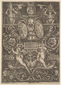 A Panel of Ornament, Putti Standing on Cornucopia by Master of the Die