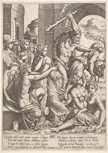 Envy or Avarice at the right being driven from the temple of the Muses by Hercules (detail)