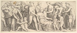 The wedding of Jason and Creusa, at left Medea takes her children, 1530-60 by Master of the Die