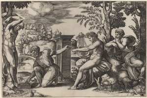 Apollo and Marsyas by Master of the Die after Raphael